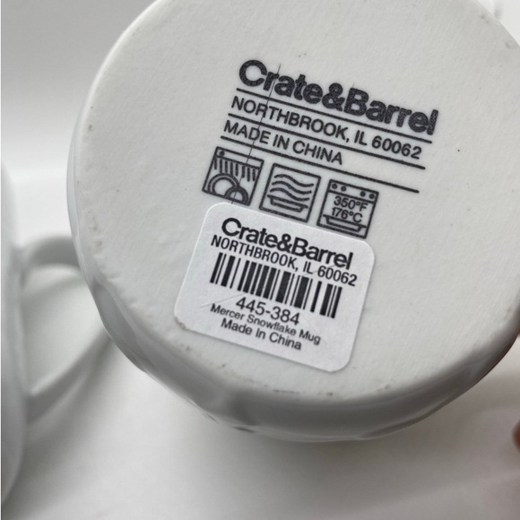New Crate and Barrel Mercer Snowflake White Porcelain Mugs Set of 2 - Picture 6 of 7